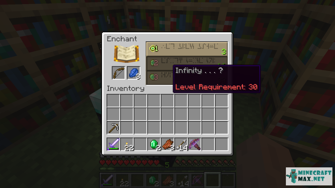 Quests Find infinity enchantment in the enchanting table for Minecraft | Screenshot 1