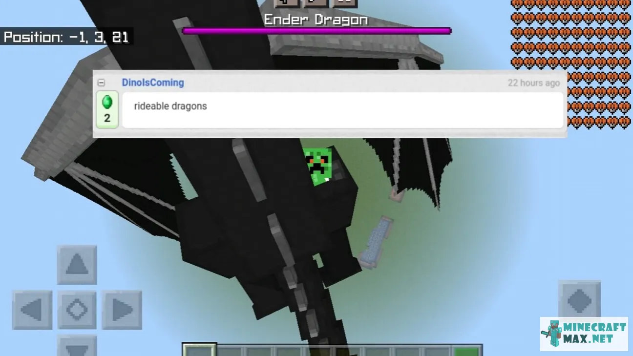Rideable ender Dragon add-on by darkmazeblox. | Lejupielādējiet modifikāciju Minecraft: 1