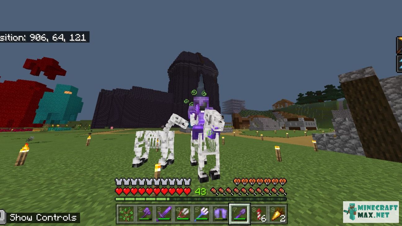 Veiciet uzdevumu Скриншот игрока верхом на лошади-скелете programmā Minecraft | Screenshot 4