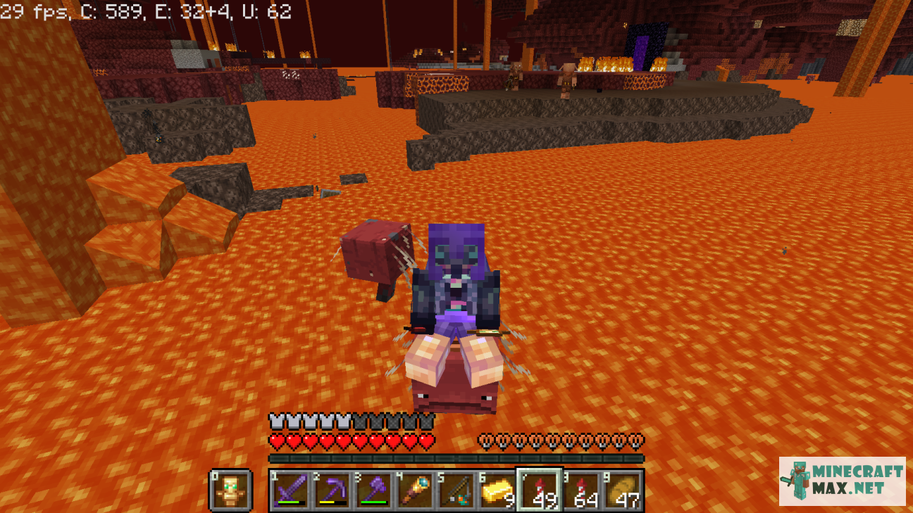 Quests Screenshot of a player riding a strider in the Nether for Minecraft | Screenshot 3